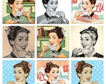 HOUSEWIFE RETRO VINTAGE women digital download collage graphics scrapbook clipart junk journal 3 inch square