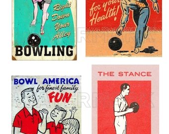 BOWLING RETRO VINTAGE 1940s 1950s bowling digital graphics download