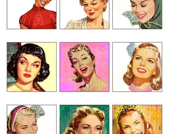 HOUSEWIFE RETRO VINTAGE 2.5 inch square 2.5 in 1940s 1950s 3-inch squares women fashion digital graphics download