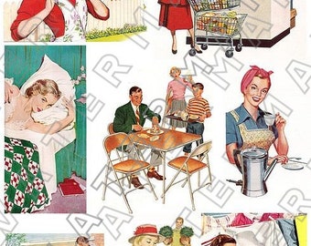 HOUSEWIFE VINTAGE RETRO women 1950s woman Digital GraphicsDownload Digital Collage Sheet