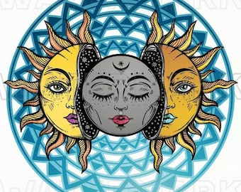 SUN and MOON Graphics Clipart Images Suns Moons Sunshine Celestial Astronomy Digital Download svg