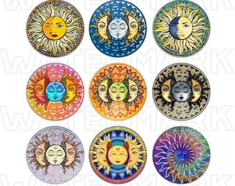 Sun and Moon Digital Collage Sheet Instant Download 1 inch circle