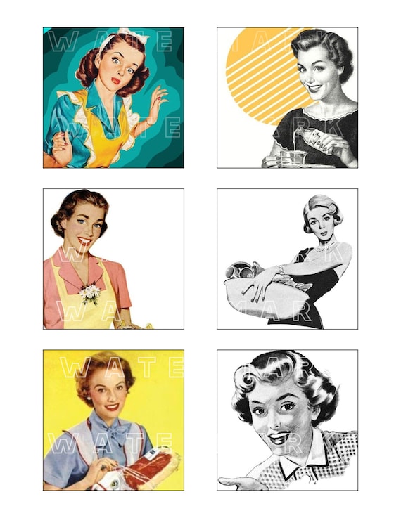 HOUSEWIFE RETRO VINTAGE 1940s 1950s 3-inch squares women fashion digital graphics download