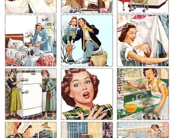 RETRO MAN WOMAN Housewife Vintage 1940s 1950s women fashion digital graphics download