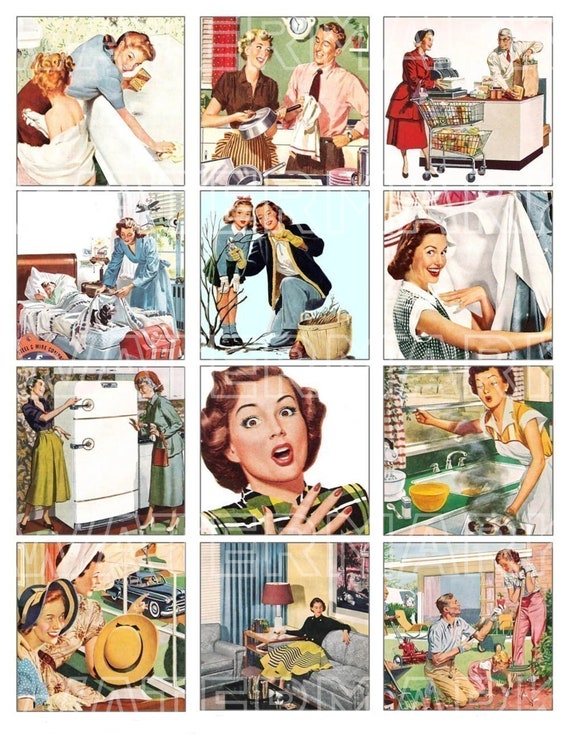 RETRO MAN WOMAN Housewife Vintage 1940s 1950s women fashion digital graphics download