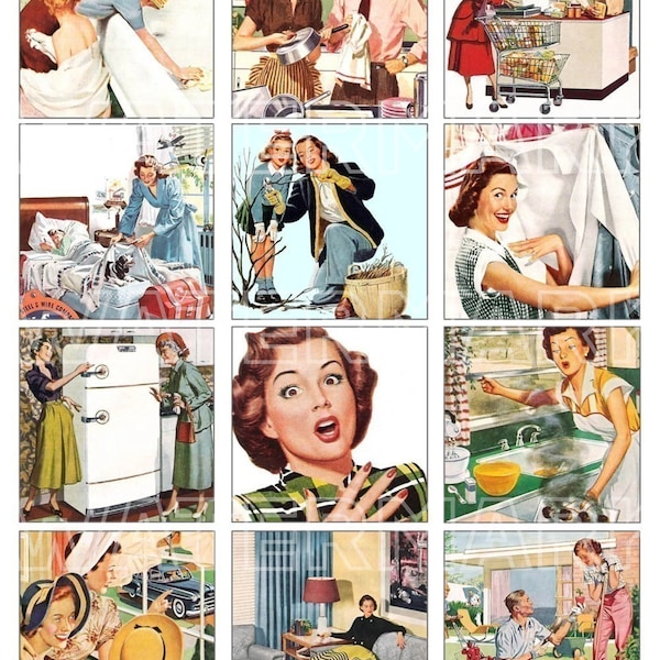 RETRO MAN WOMAN Housewife Vintage 1940s 1950s women fashion digital graphics download