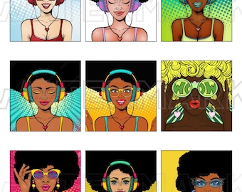 AFRICAN AMERICAN WOMAN Pop Art Comic Vintage Women Retro Comics Cartoon Conversation Clouds square digital graphics download