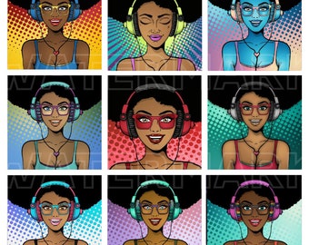 AFRICAN AMERICAN WOMAN Pop Art Comic Vintage Women Retro Comics Cartoon Conversation Clouds one inch square digital graphics download