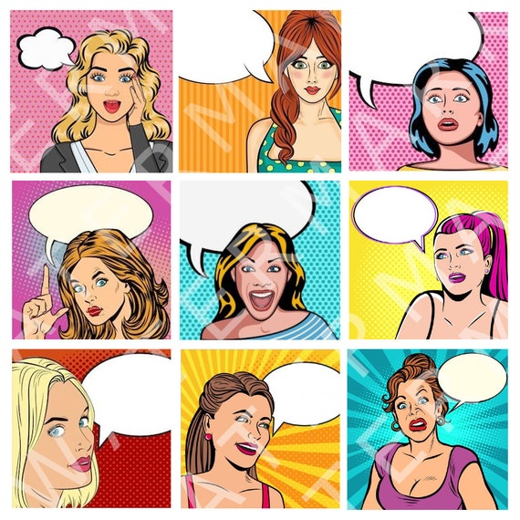 Pop Art Comic Vintage Women Retro Comics Cartoon Conversation Etsy