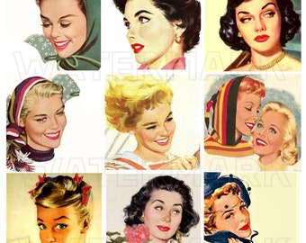 HOUSEWIFE RETRO VINTAGE 2.5 inch square 2.5 in 1940s 1950s 3-inch squares women fashion digital graphics download