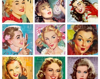 HOUSEWIFE RETRO VINTAGE 2.5 inch square 2.5 in 1940s 1950s 3-inch squares women fashion digital graphics download