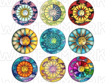 Sun and Moon Digital Collage Sheet Instant Download 1 inch circle