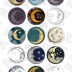 CRESCENT MOONS LUNAR Luna Lune Mond full moon vintage moon Digital Graphics Lunar Astronomy Space Download Digital Collage Sheet circles