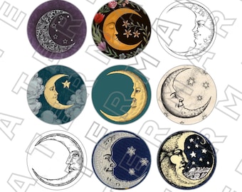 CRESCENT MOONS LUNAR Luna Lune Mond full moon vintage moon Digital Graphics Lunar Astronomy Space Download Digital Collage Sheet circles