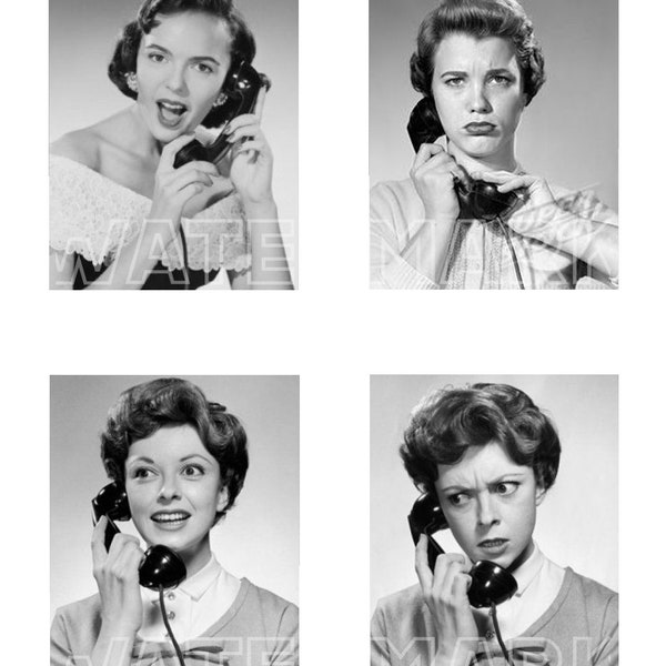 VINTAGE PHOTO WOMAN phone telephone Vintage 1940s 1950s women fashion digital graphics download