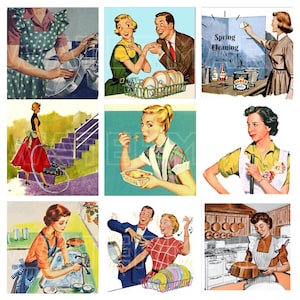 HOUSEWIFE RETRO VINTAGE 1940s 1950s women fashion digital graphics download