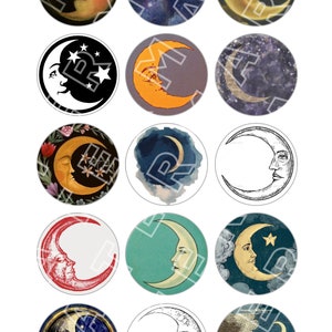 CRESCENT MOONS LUNAR Luna Lune Mond full moon vintage moon Digital Graphics Lunar Astronomy Space Download Digital Collage Sheet circles