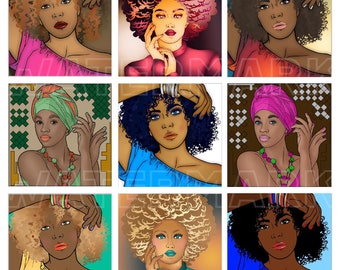 AFRICAN AMERICAN WOMAN Pop Art Comic Vintage Women Retro Comics Cartoon Conversation Clouds one inch square digital graphics download