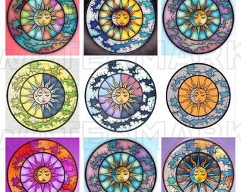 SUN and MOON Graphics Clipart Images Suns Moons Sunshine Celestial Astronomy Digital Download