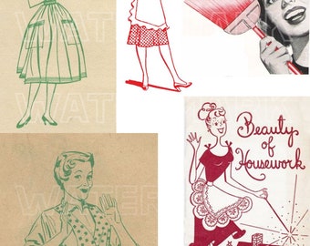 HOUSEWIFE RETRO VINTAGE Lata 40. Lata 50. Moda damska grafika cyfrowa do pobrania