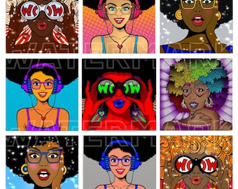 AFRICAN AMERICAN WOMAN Pop Art Comic Vintage Women Retro Comics Cartoon Conversation Clouds 2.5 inch square digital graphics download