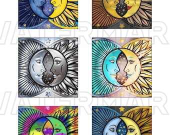 SUN and MOON Graphics Clipart Images Suns Moons Sunshine Celestial Astronomy Digital Download