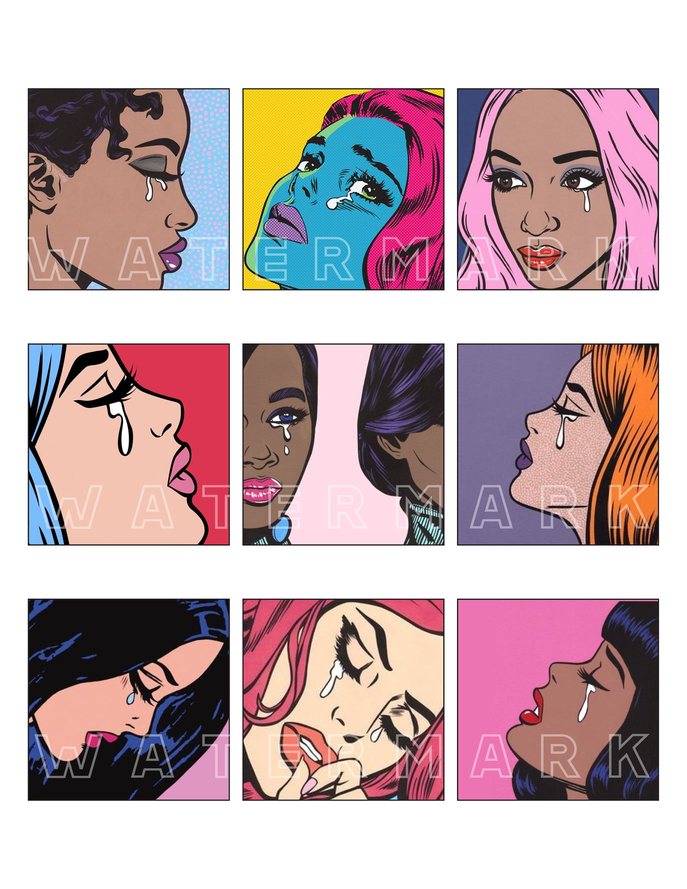 Comic Strip Woman Crying Crying Girl With Old Phone Pinup Pop Art