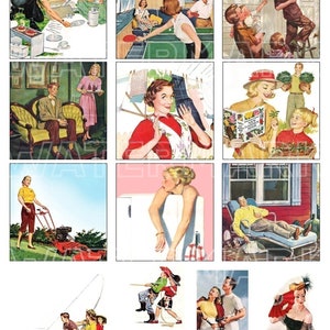 RETRO MAN WOMAN Housewife Vintage 1940s 1950s women fashion digital graphics download