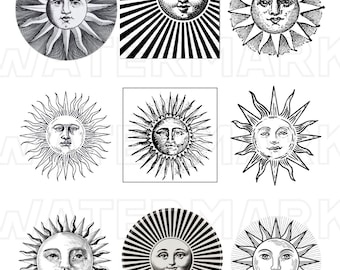 SUN and MOON Graphics Clipart Images Suns Moons Sunshine Celestial Astronomy Digital Download