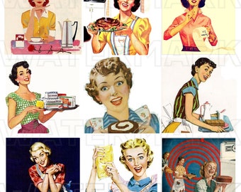 HOUSEWIFE RETRO VINTAGE 1940s 1950s women fashion digital graphics download