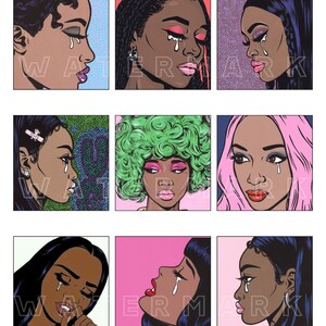 Mujeres llorando CÓMIC MUJERES VINTAGE Cómics retro Dibujos animados Mujeres negras Afroamericanas Vidas negras gráficos digitales descarga