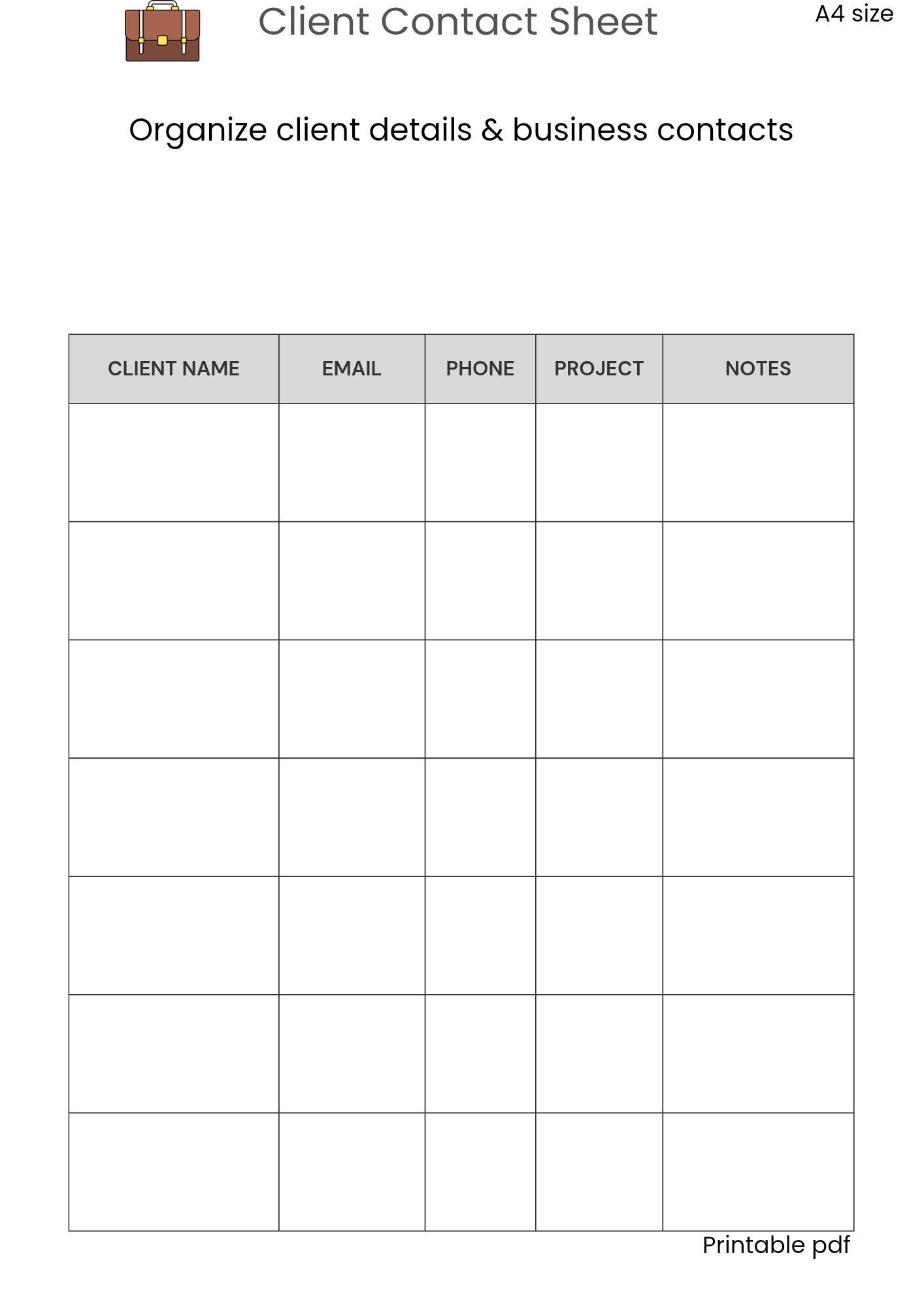Client Contact Sheet Printable PDF | Small Business Tracker (A4 ...