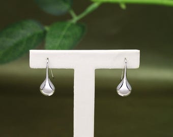 Pendientes de plata de ley 925 maciza con forma de lágrima abombada • Joyería colgante atemporal con gancho para mujer