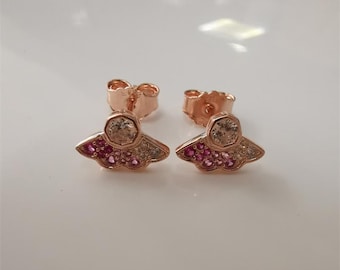 Pendientes Pandora de plata de ley S925 con diseño de abanico rosa y circonitas transparentes