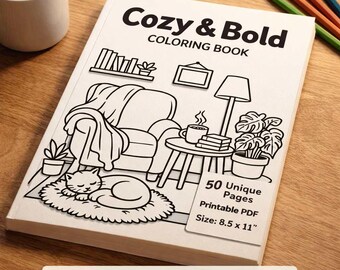 Cozy & Bold  Hygge Haven Adult Coloring Book - 50 Printable Pages for Relaxation