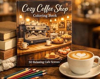 Cozy Coffee Shop Coloring Book | 50 Relaxing Cafe Scenes (PDF Download)