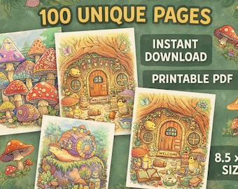 Goblincore Coloring Book | 100 Mushroom & Forest Designs (Printable PDF )