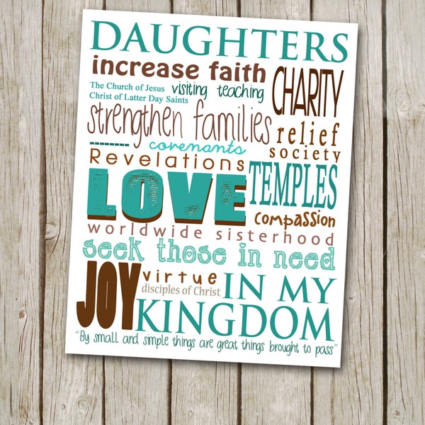 Subway Art "Daughters In My Kingdom" LDS Relief Society,  Mormon printable, LDS printable, digital file,  printable