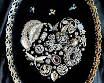 Framed Jewelry Heart Collage Wall Decoration