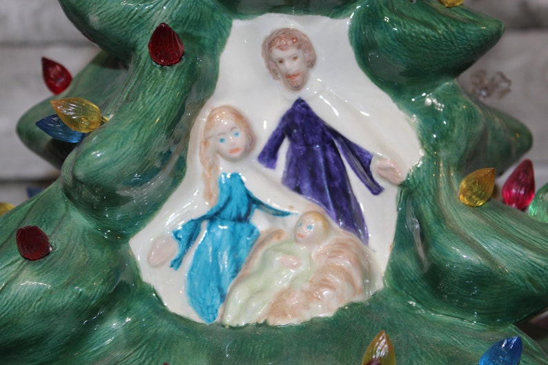 Vintage Ceramic Christmas Tree with Nativity Scene Etsy
