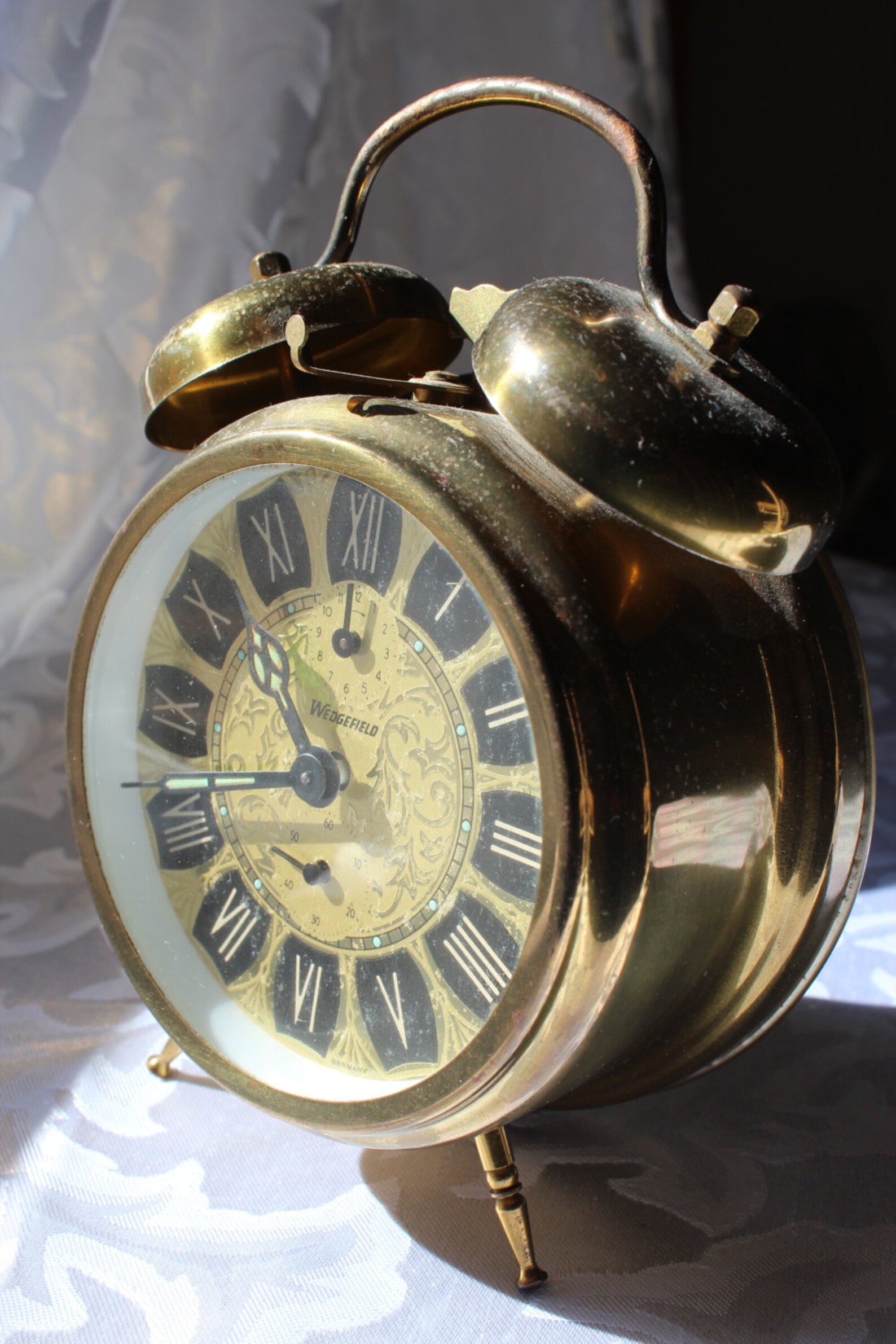 Brass Wedgefield double bell alarm clock Etsy