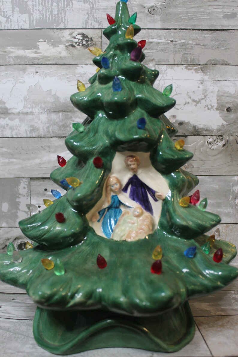 Vintage Ceramic Christmas Tree with Nativity Scene Etsy