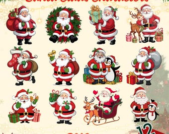 Vintage Santa Claus Clipart PNG Bundle | Christmas Art
