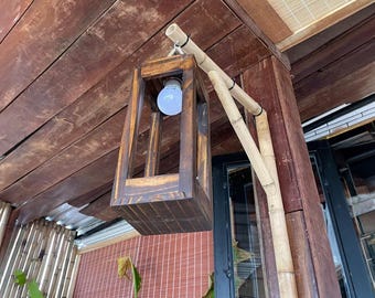 Handmade wood pendant light rustic farmhouse decor