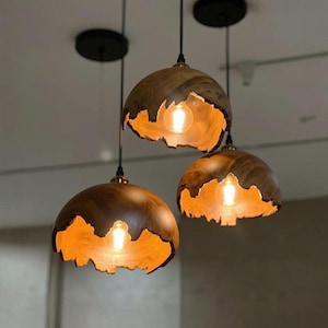 Wood pendant light chandelier handmade carving unique wood hanging lighting art ceiling lamp decoration