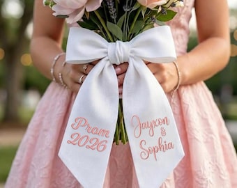 Embroidered Prom Couple Bouquet Sash, Personalized Bouquet Wrap, Custom Name Couple Decoration, Flower Bouquet Ribbon, Monogram Ribbon Wrap