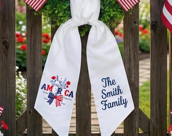 Personalized USA 250th Anniversary Patriotic Sash, American Independence Celebration Ribbon, Custom Family Name Ribbon, 4th of July Decor