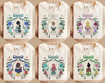 Embroidered Retro Coquette Disney Princess Shirt, Disney Girl Trip Shirt, Disney Princess Group Shirt, Disneyworld Princess Gift For Kids