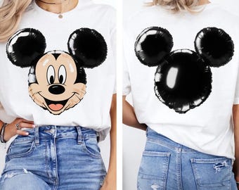 Camiseta Disney Mickey Mouse con globo a doble cara, camiseta de Mickey Mouse, camiseta Disney Friends, camiseta de cumpleaños Disney, camiseta para viaje a Disneyland WDW