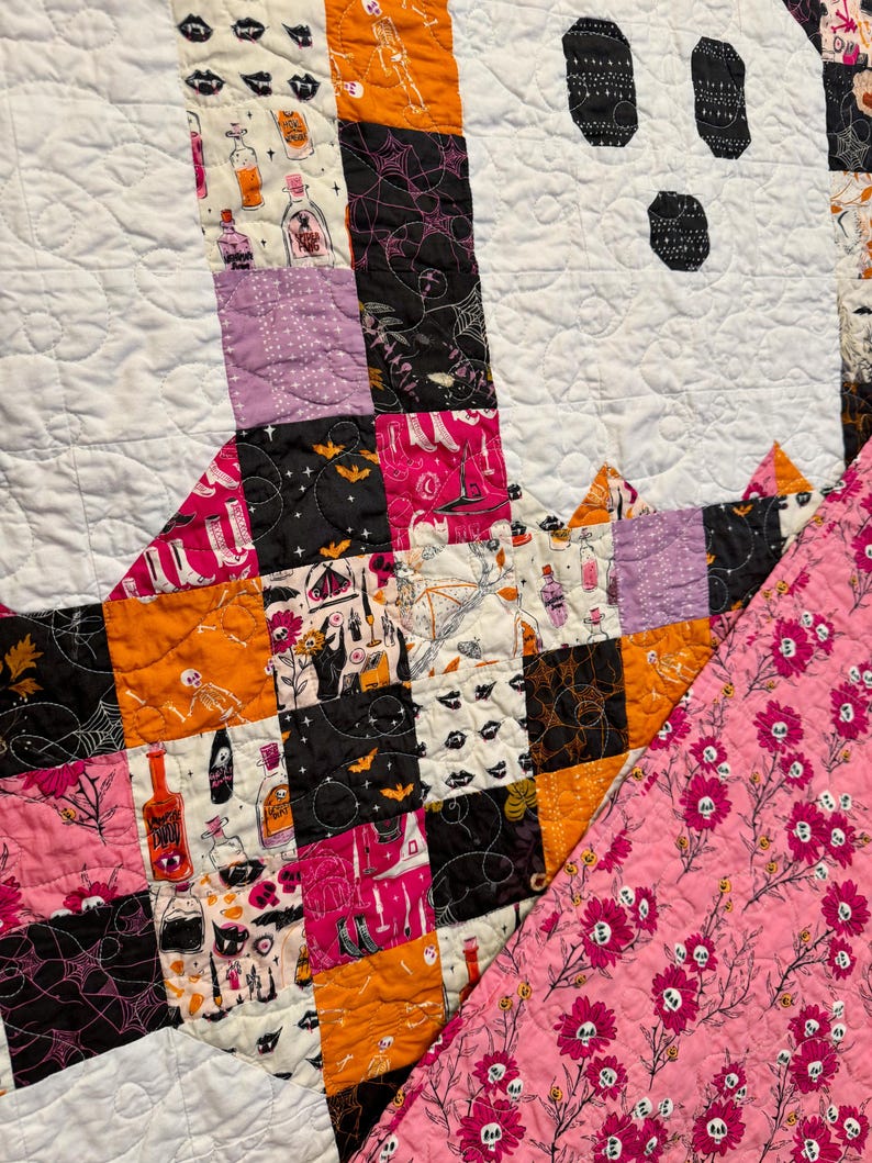 Handmade Modern Halloween Quilt, Sweet and Spookier Ghost Party Quilt ...